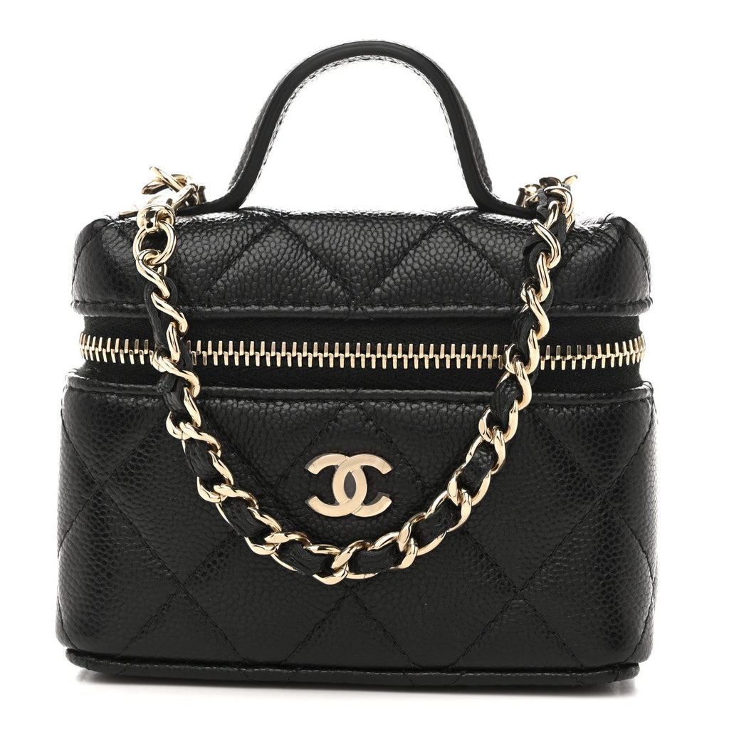 Caviar Quilted Mini Bag Charm With Chain Black