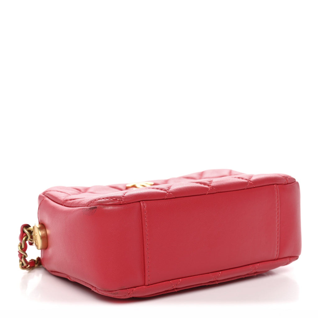 Chanel Lambskin Quilted CC Pearl Crush Camera Case Red