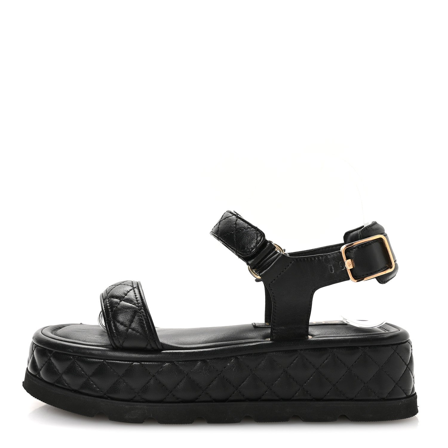 Lambskin Quilted Platform Sandals 38 Black