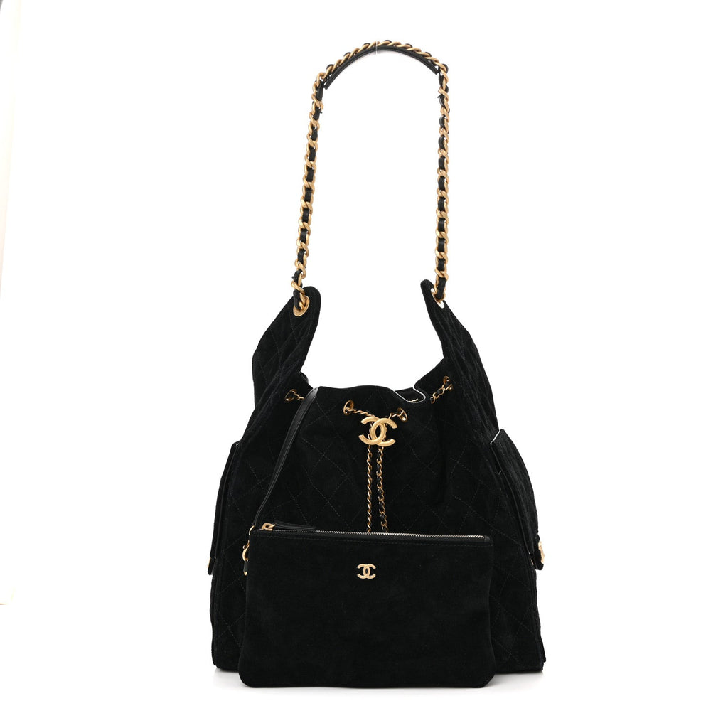 Chanel Suede Quilted Medium Chanel 25 Handbag Black