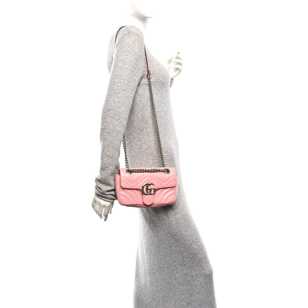 Gucci Calfskin Matelasse Mini GG Marmont Shoulder Bag  Wild Rose