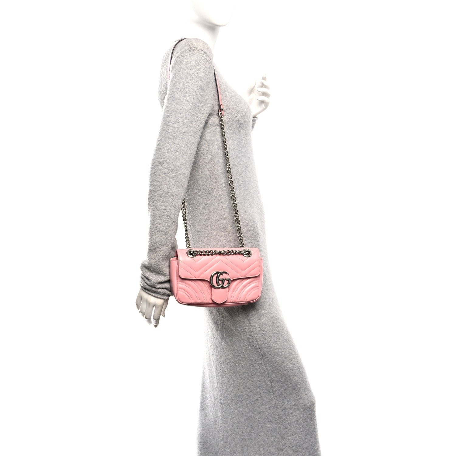 Gucci Calfskin Matelasse Mini GG Marmont Shoulder Bag  Wild Rose