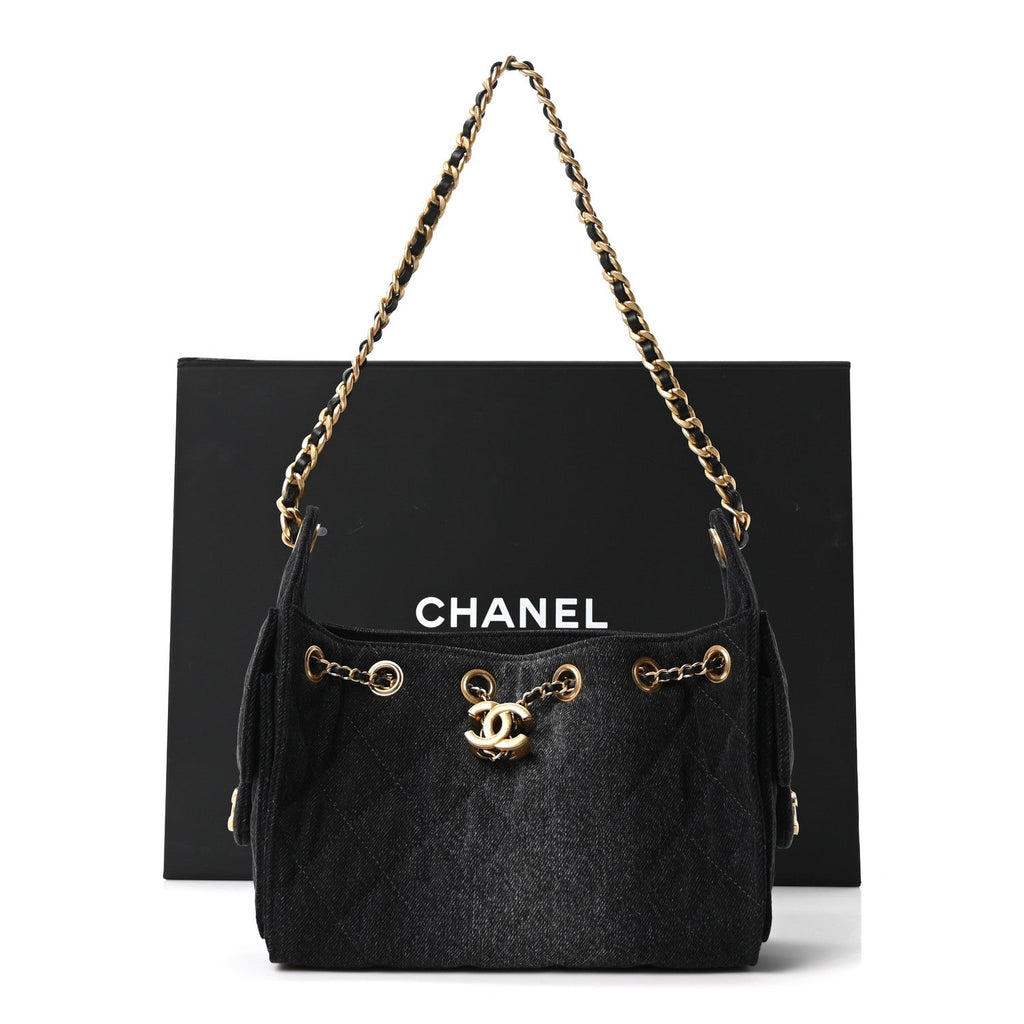 Chanel Washed Denim Quilted Mini Chanel 25 Handbag Black