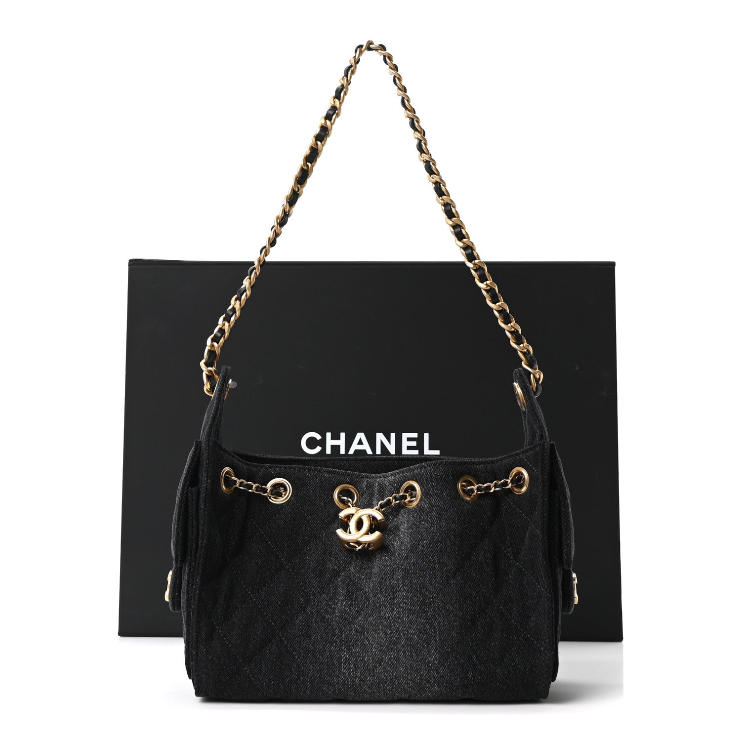 Chanel Washed Denim Quilted Mini Chanel 25 Handbag Black
