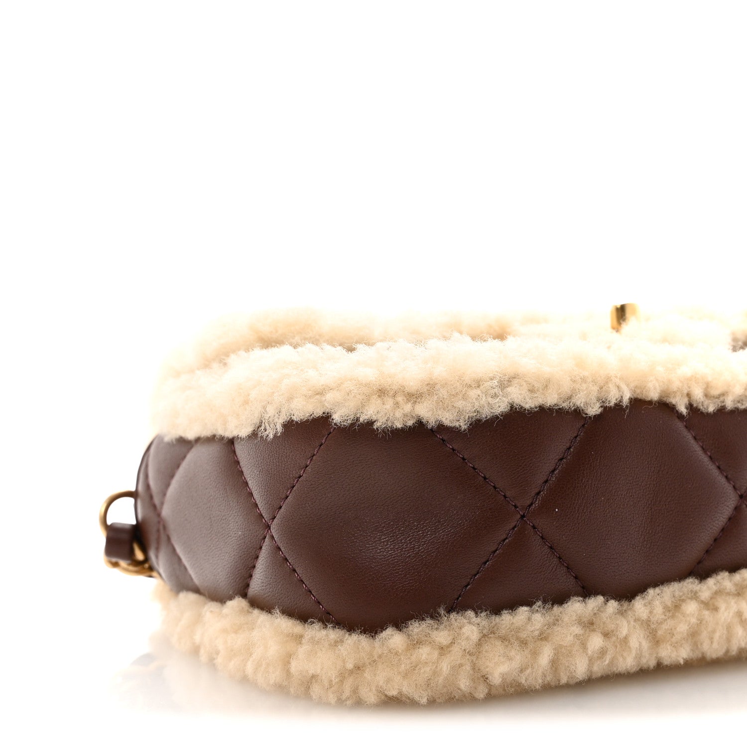 Chanel Shearling Lambskin Quilted Mini Furry Coco Flap Beige Dark Brown