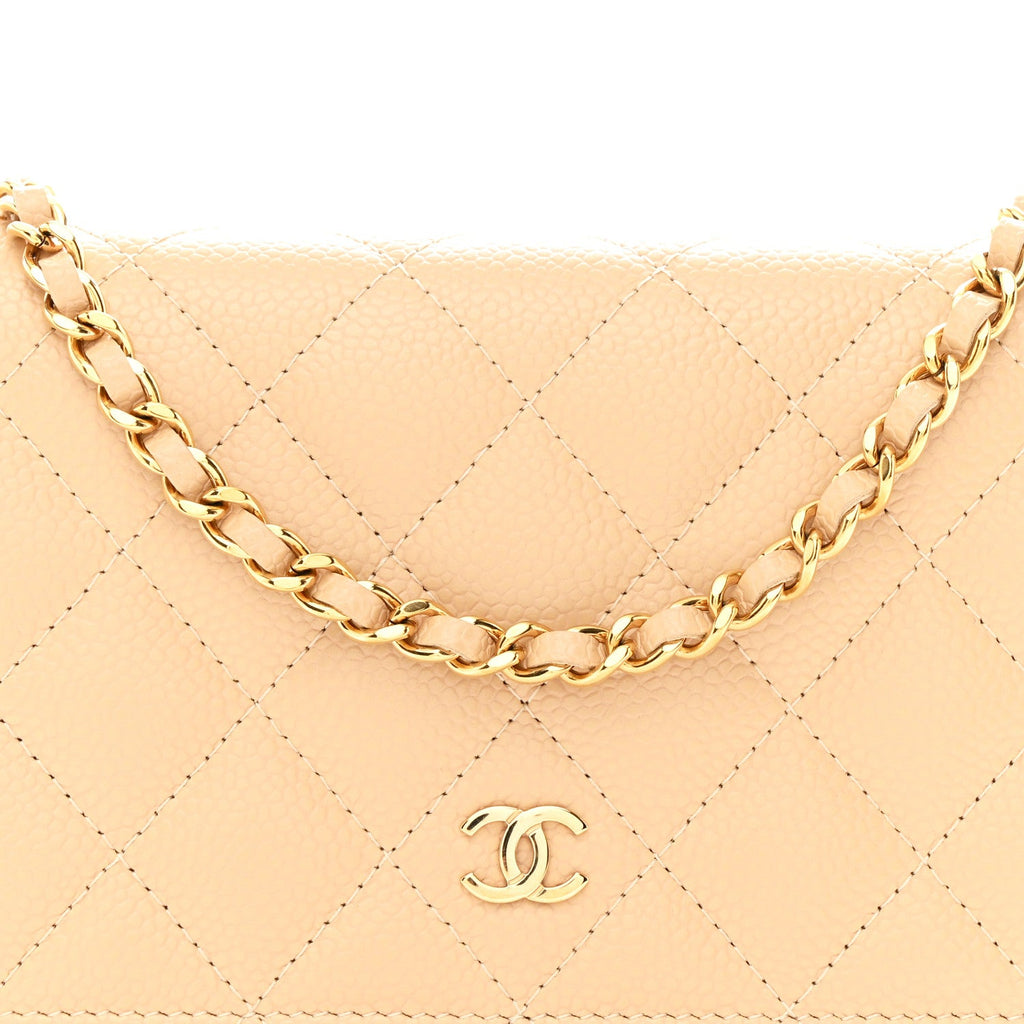 Chanel Caviar Quilted Wallet on Chain WOC Beige