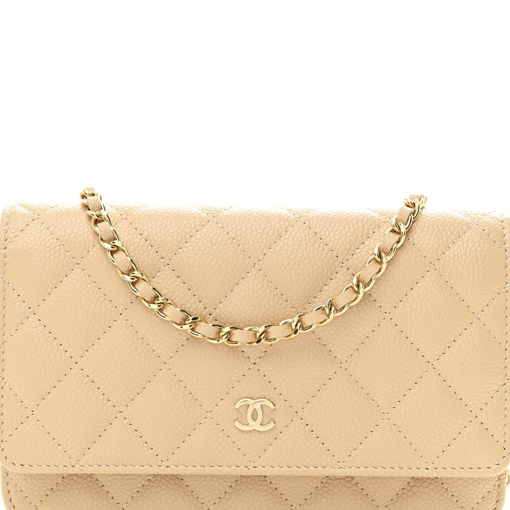 Chanel Caviar Quilted Wallet on Chain WOC Beige