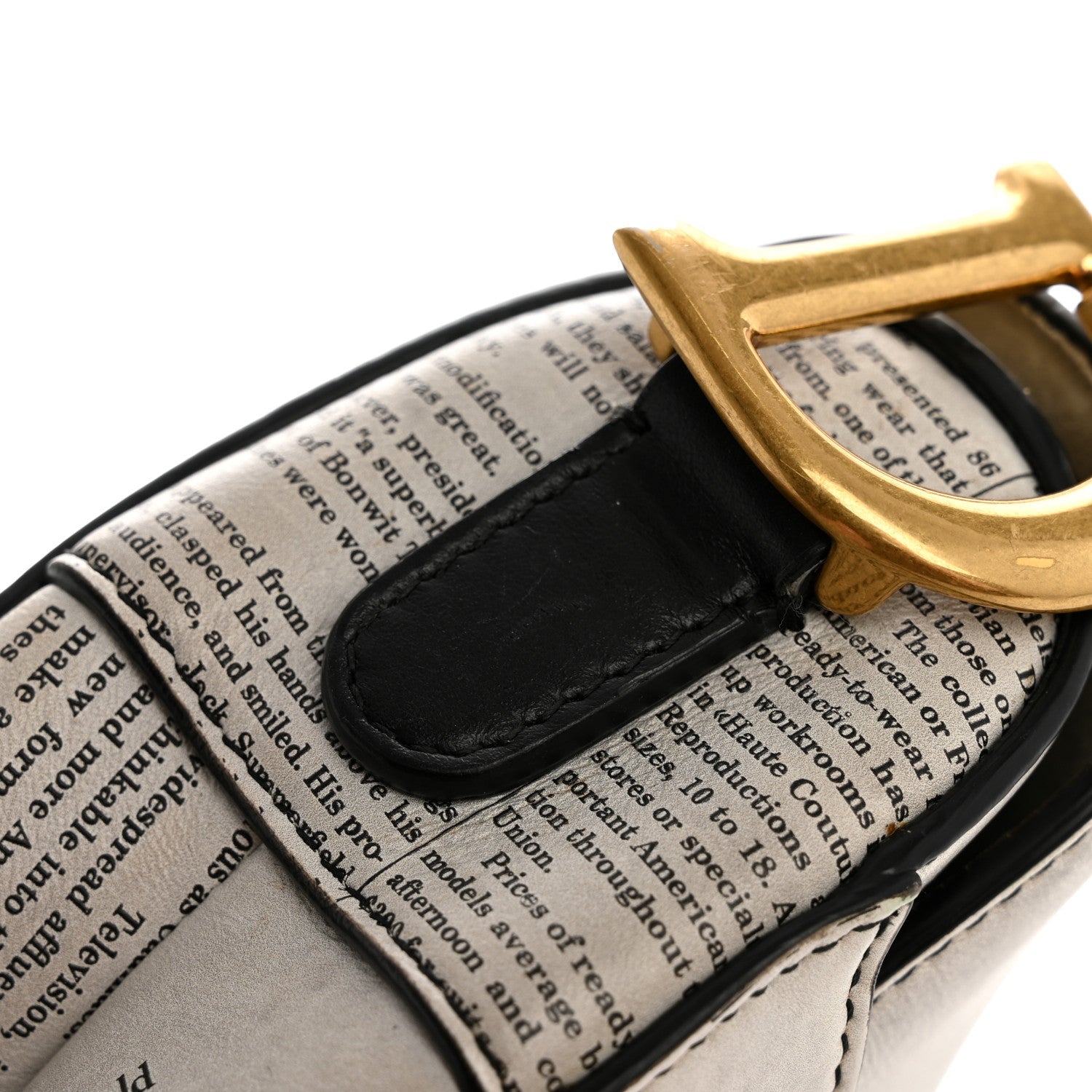 Christian Dior Calfskin Newspaper Printed Saddle Bag Black White
