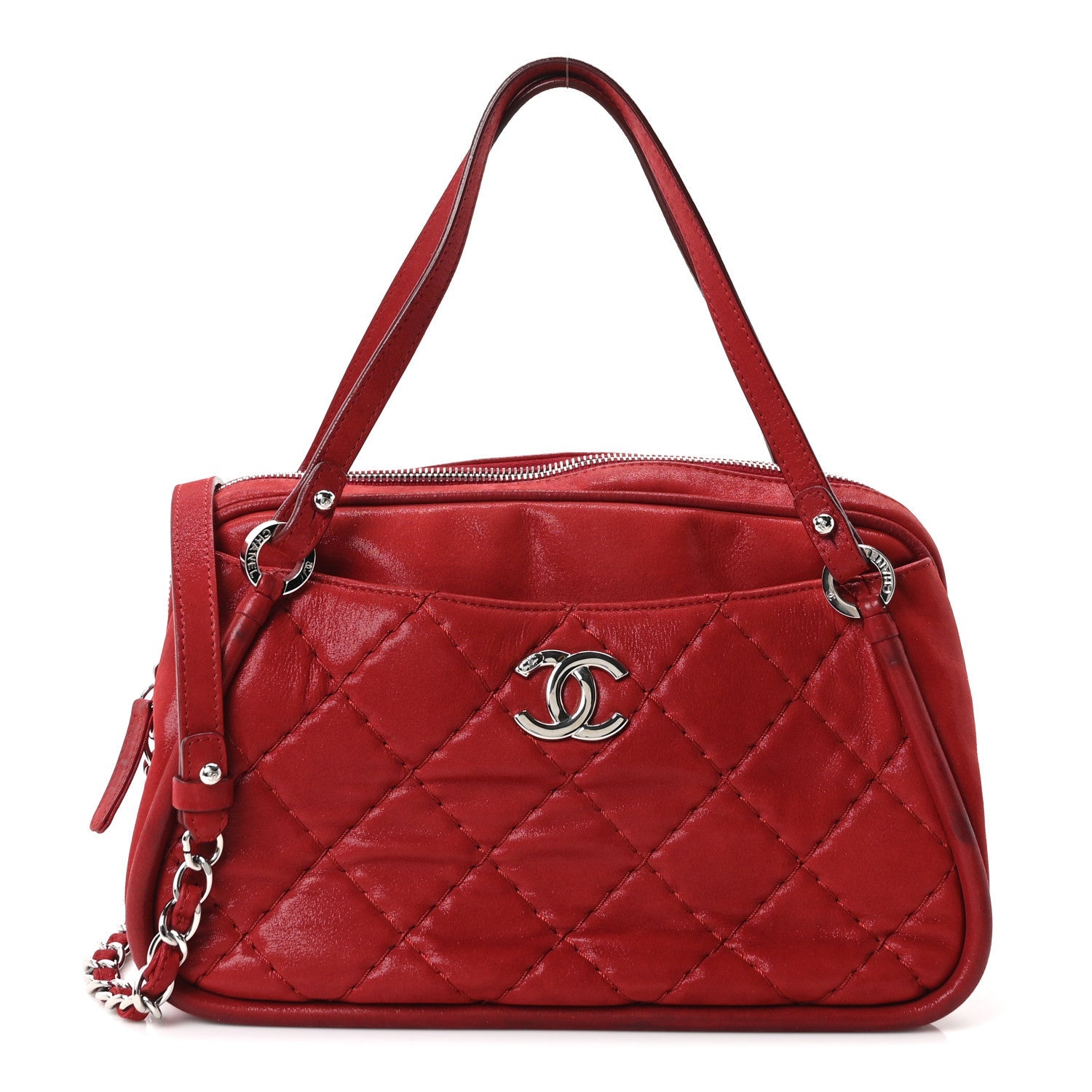 Chanel Iridescent Calfskin Quilted Relax CC Camera Case Red
