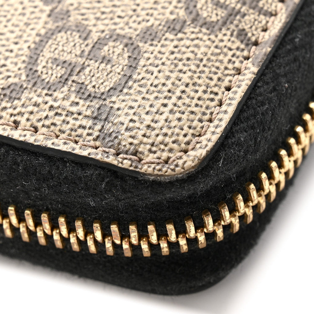 Gucci Dollar Calfskin GG Supreme Monogram GG Marmont Zip Around Wallet Black Beige Ebony