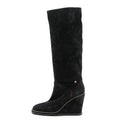 Chanel Suede Calfskin Chain Around High Boots 41 Black
