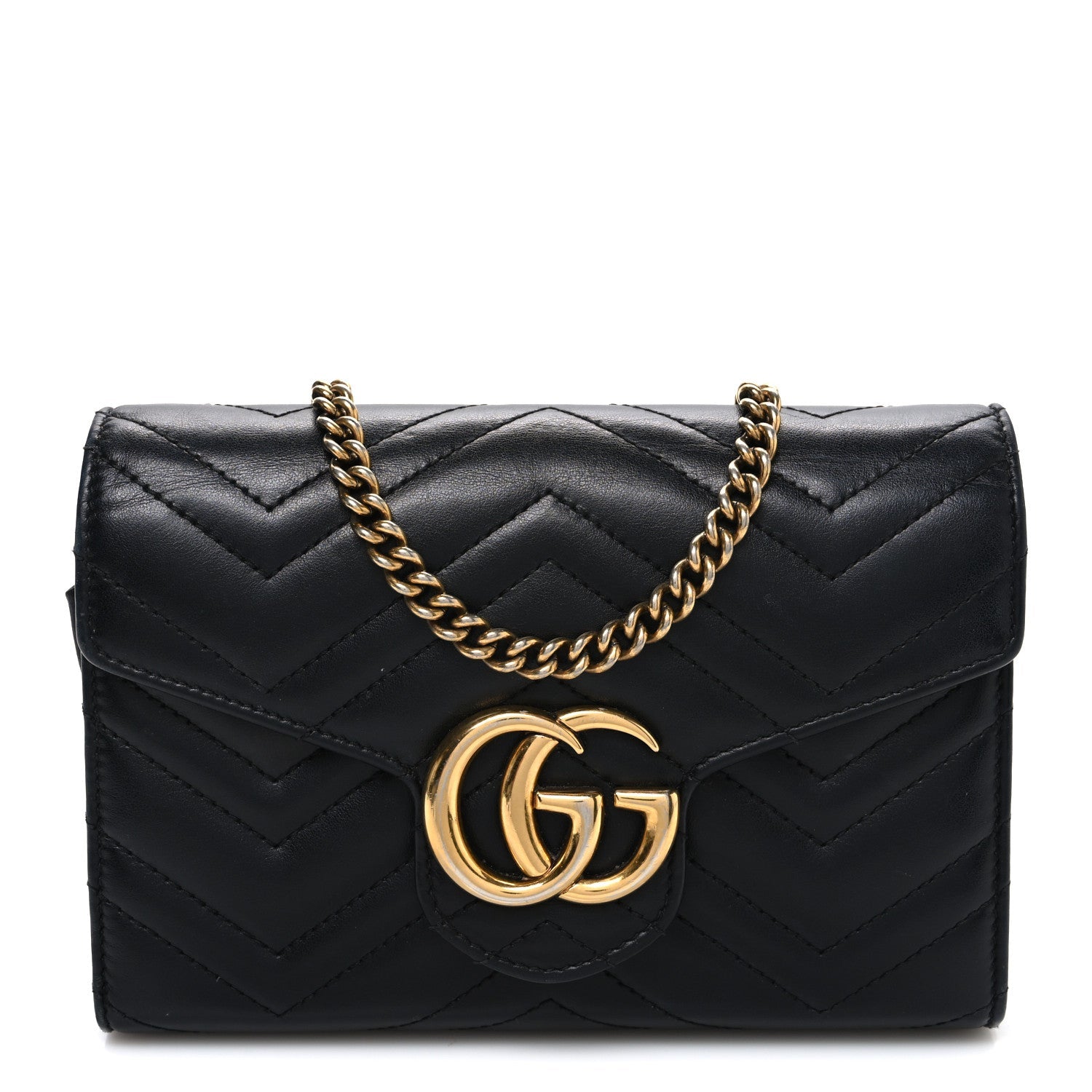 Gucci Calfskin Matelasse GG Marmont Chain Wallet Black