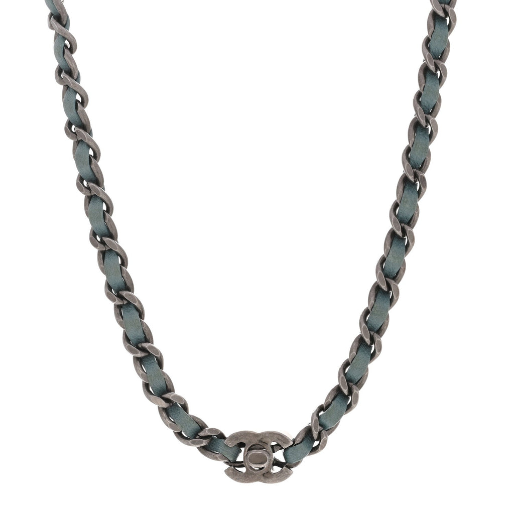 Lambskin CC Turnlock Choker Necklace Navy Blue