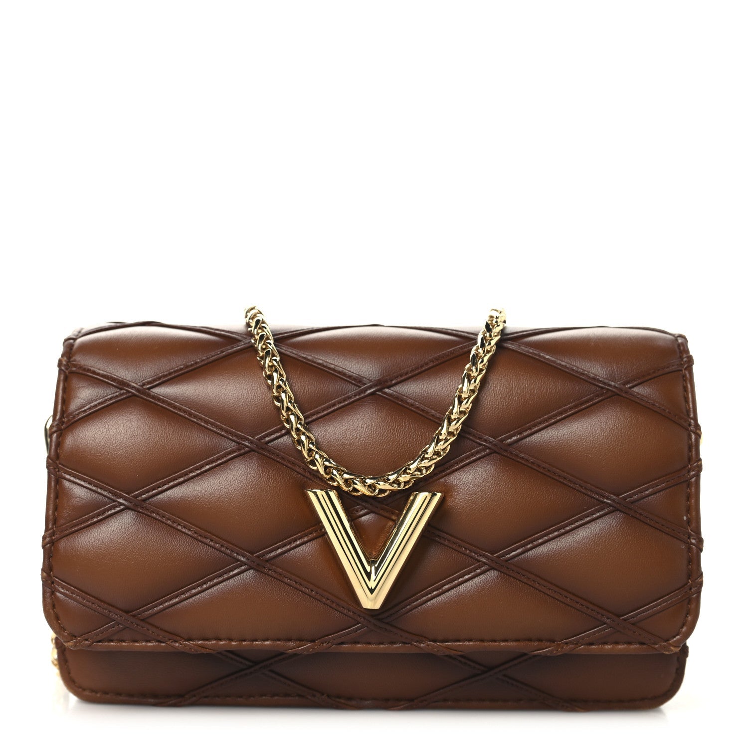 Louis Vuitton Lambskin Malletage Wallet On Chain GO-14 Tan