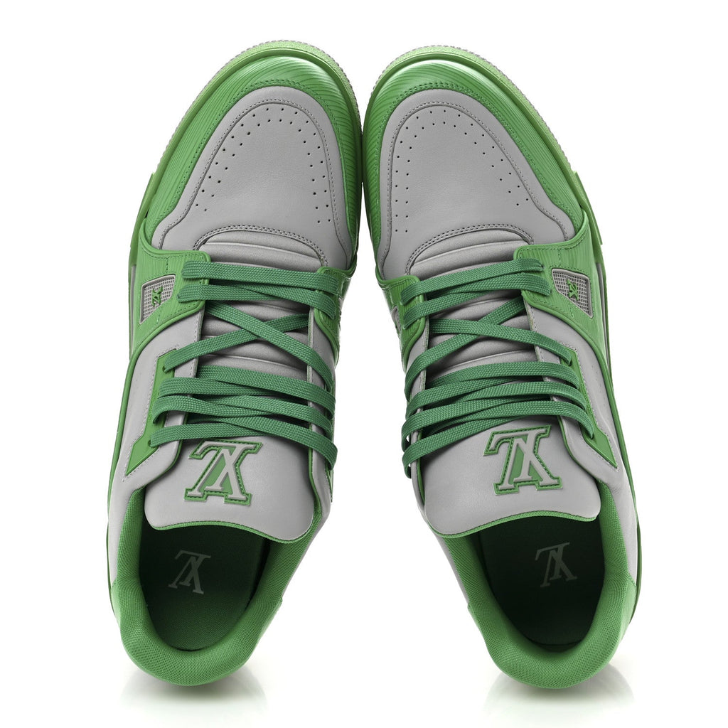 Louis Vuitton Calfskin Epi Mens LV Trainer Sneakers 11 Green Grey