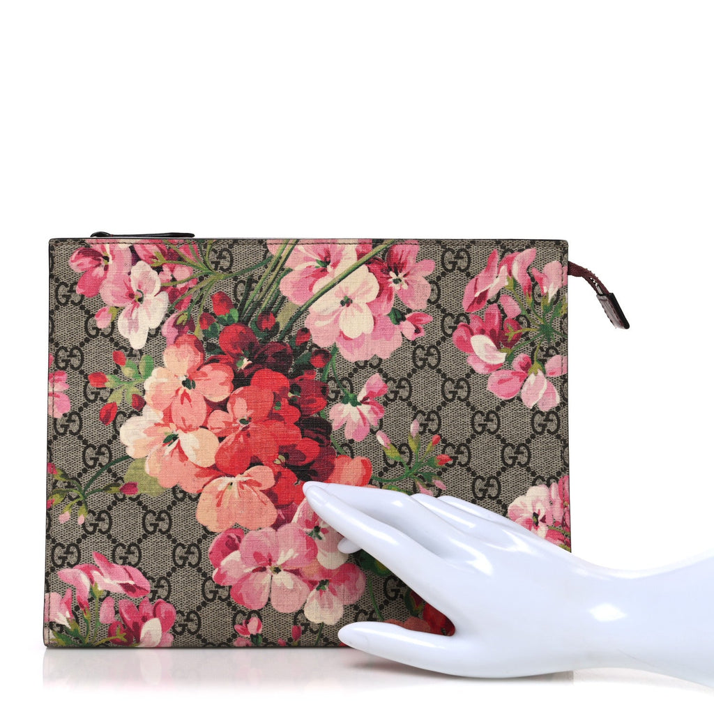 Gucci GG Supreme Monogram Blooms Large Cosmetic Case Beige Multicolor Dry Rose