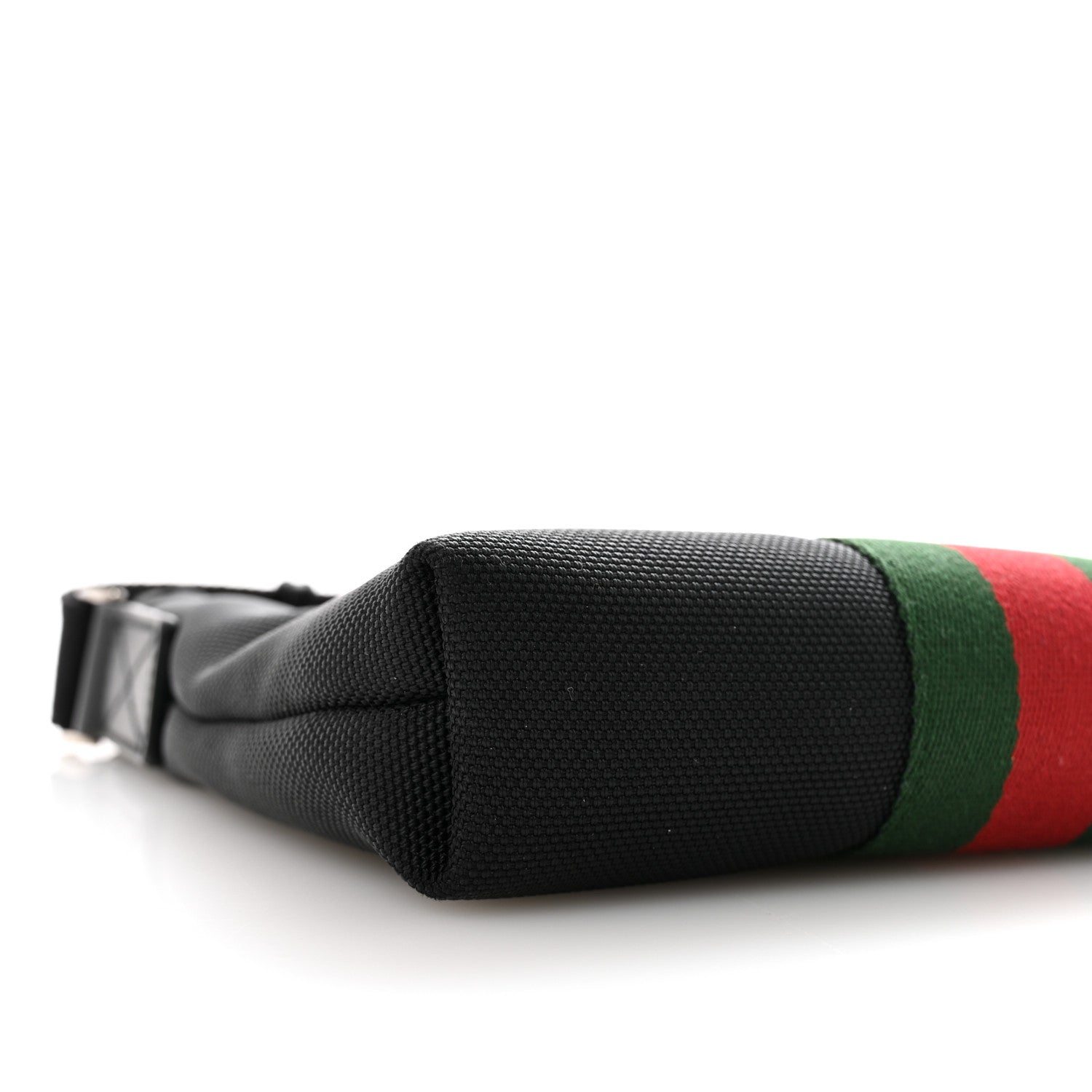 Gucci Techno Canvas Selleria Calfskin Web Small Flat Messenger Bag Black