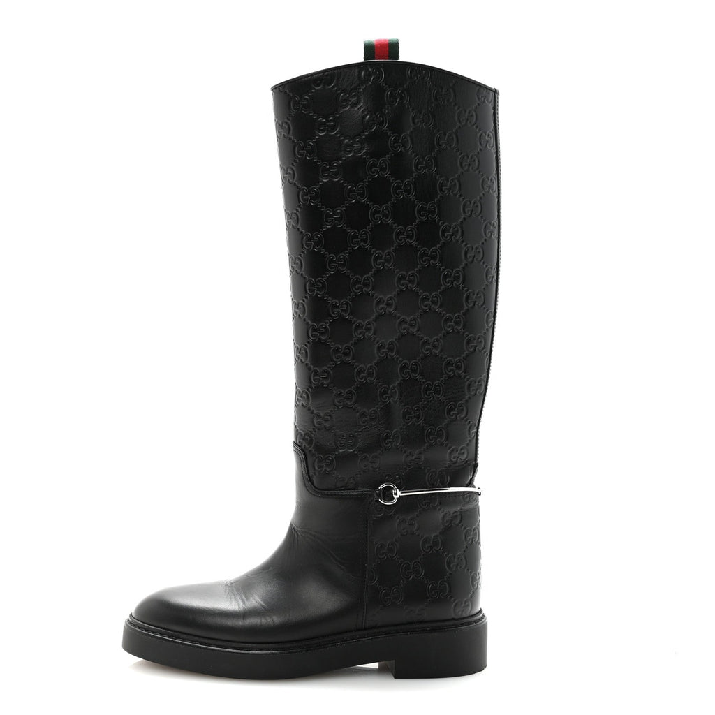 Gucci Guccissima Michelangelo Slim Horsebit Riding Boots 37 Black