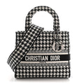 Christian Dior Canvas Houndstooth Embroidered Medium Lady D-Lite Black White
