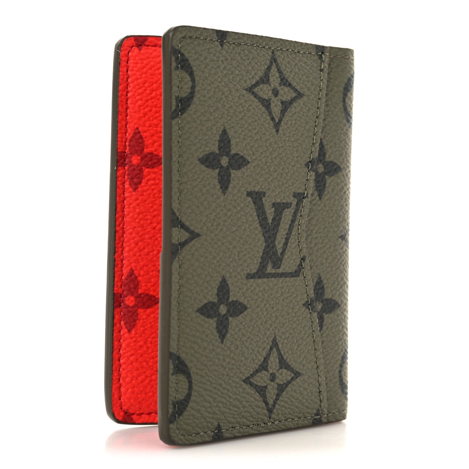 Louis Vuitton Monogram Pocket Organizer NM Khaki Green Vermillion Red
