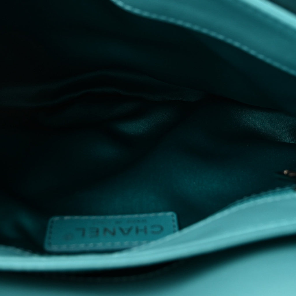Chanel Calfskin Stitched Double Flap Bag Turquoise