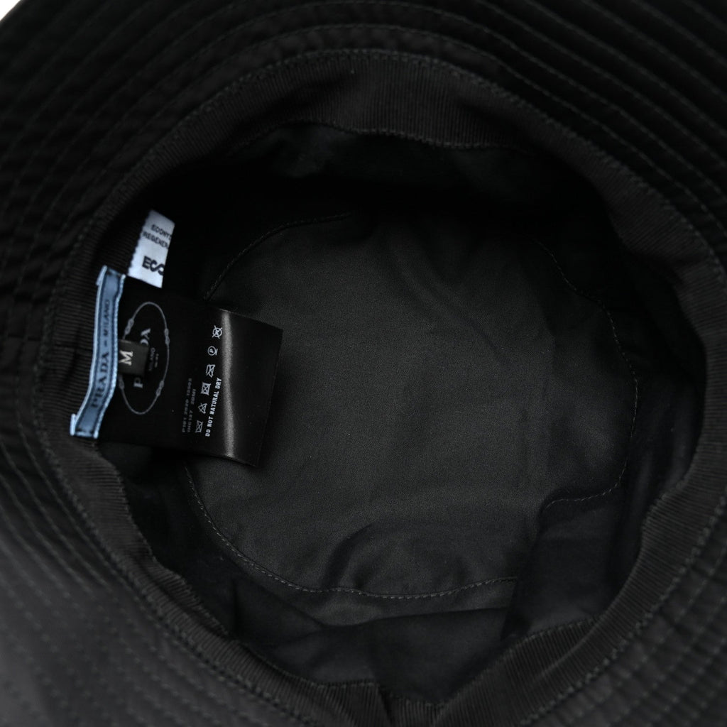 Prada Re-Nylon Metal Triangle Logo Womens Bucket Hat M Black