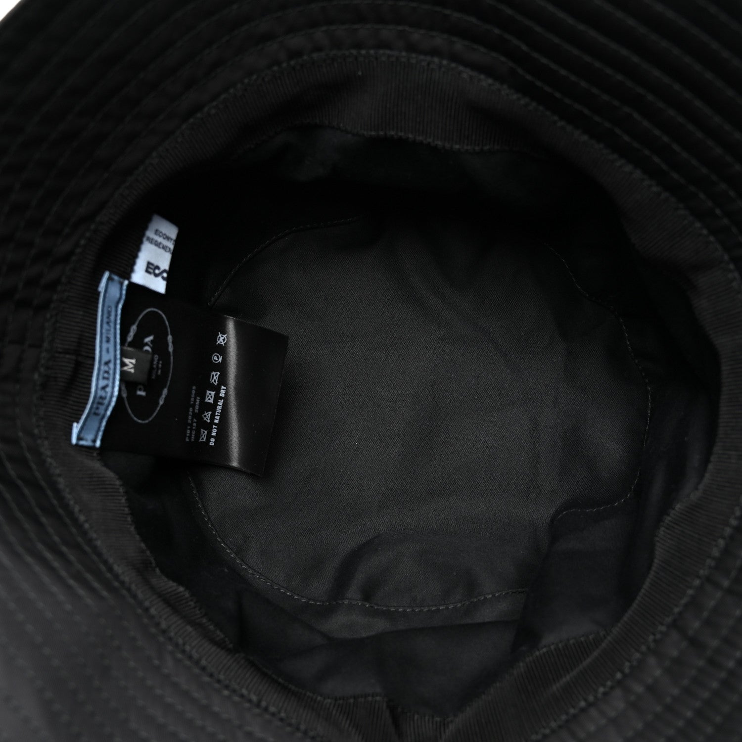 Prada Re-Nylon Metal Triangle Logo Womens Bucket Hat M Black