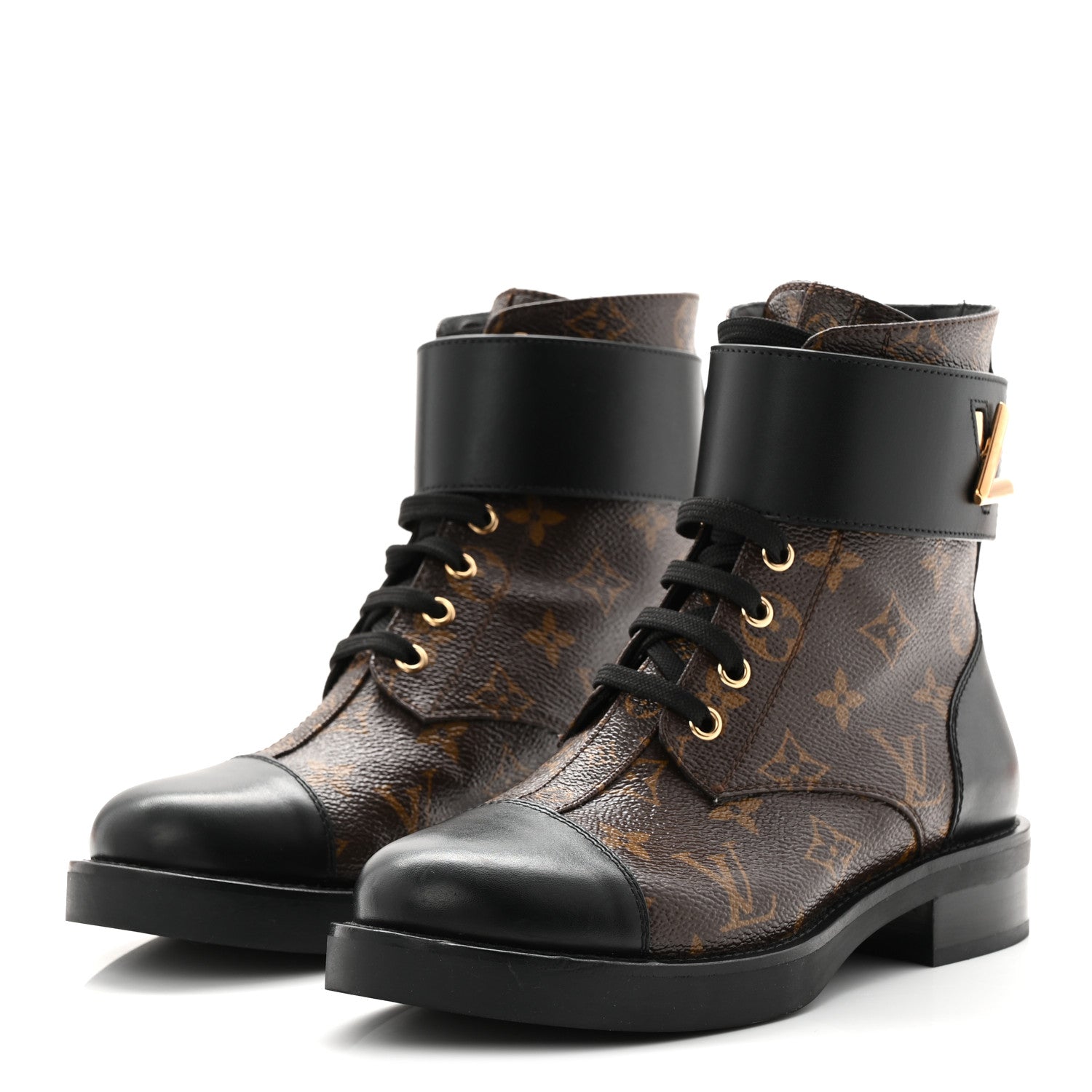 Louis Vuitton Calfskin Monogram Wonderland Flat Ranger Boots 36.5 Black