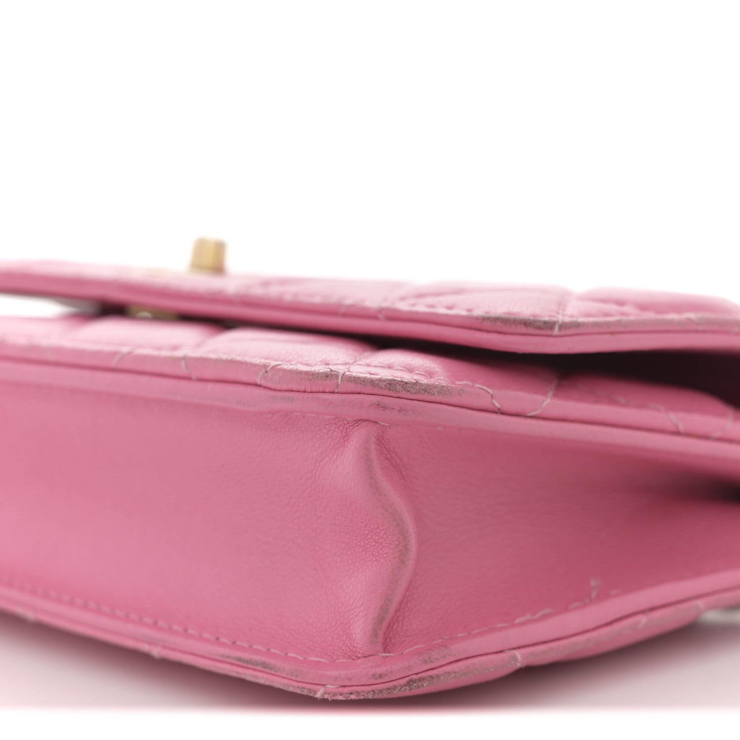 Chanel Lambskin Quilted CC Pearl Crush Wallet on Chain WOC Pink
