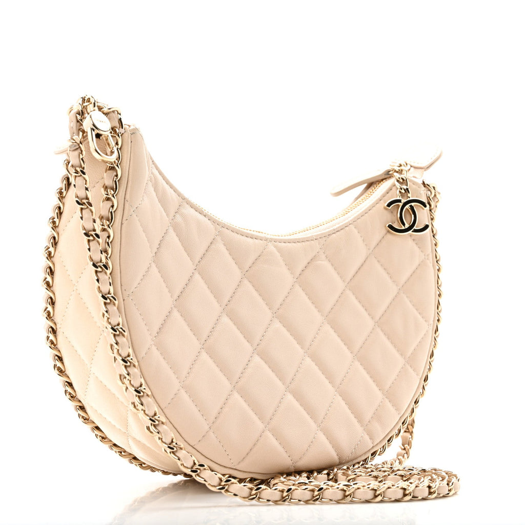 Chanel Lambskin Quilted Small Hobo Bag Light Beige