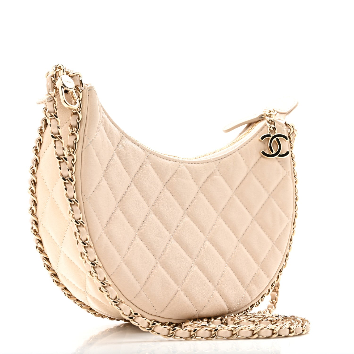 Chanel Lambskin Quilted Small Hobo Bag Light Beige