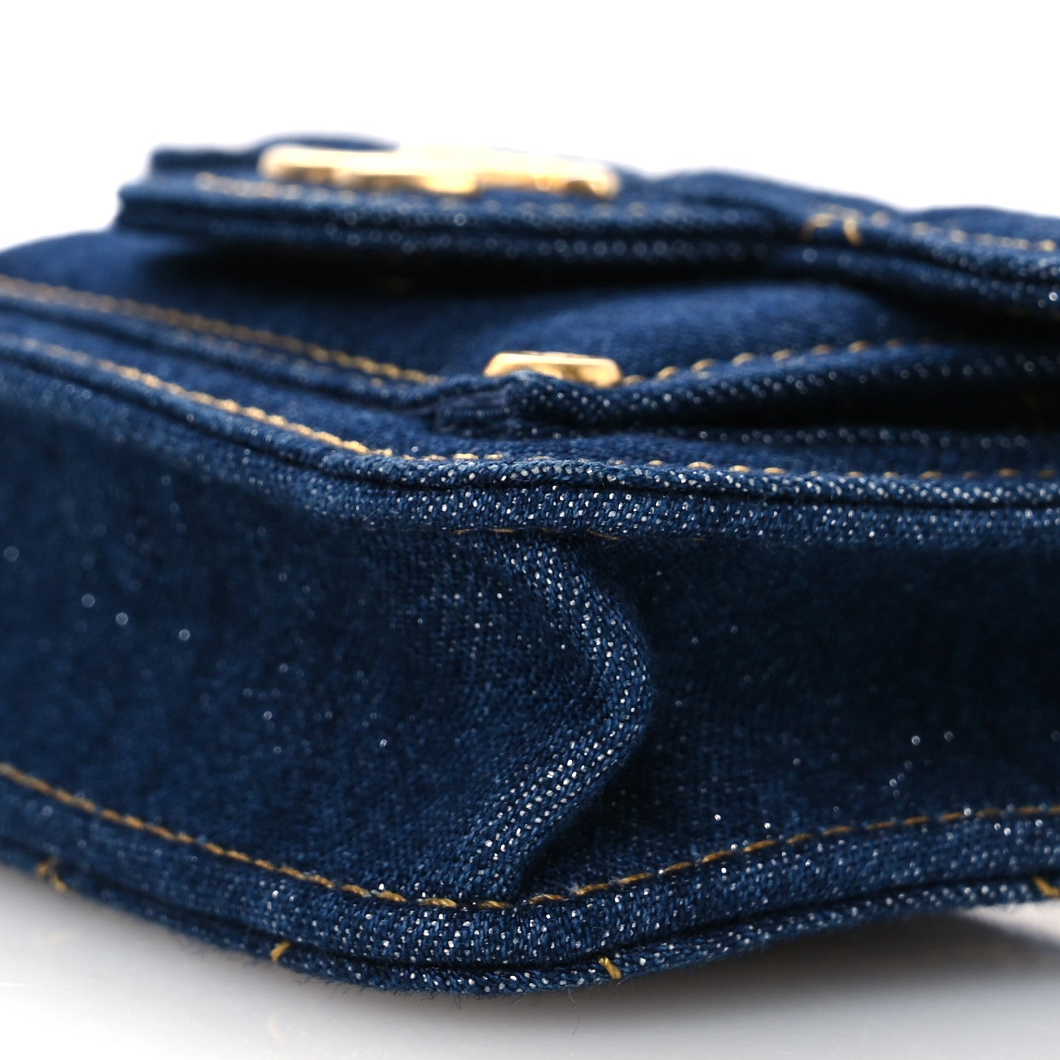 Chanel Denim Quilted Double You Card Holder On Chain Blue
