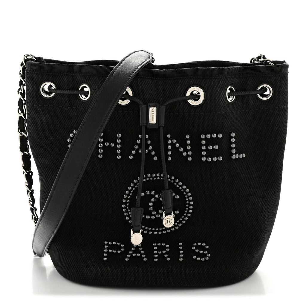 Chanel Canvas Deauville Drawstring Bucket Bag Black