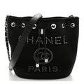 Chanel Canvas Deauville Drawstring Bucket Bag Black