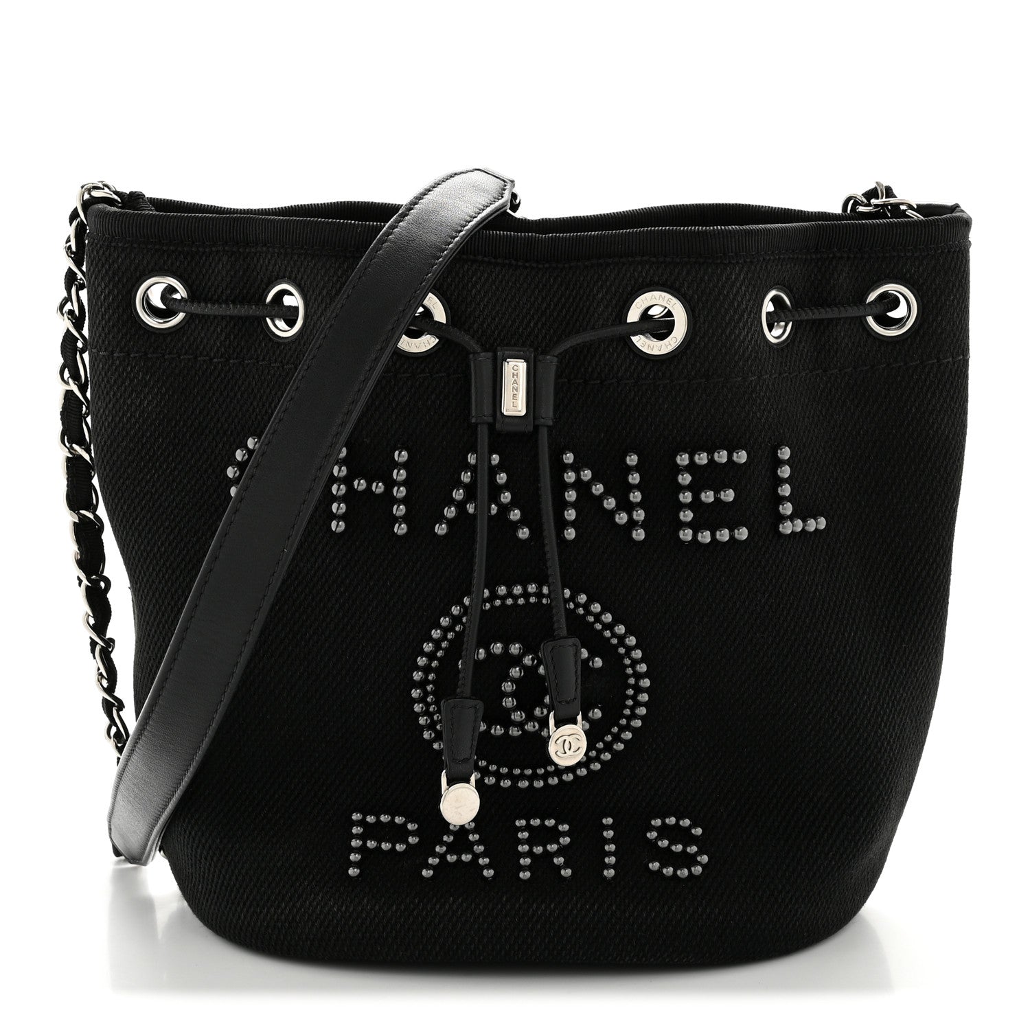 Chanel Canvas Deauville Drawstring Bucket Bag Black