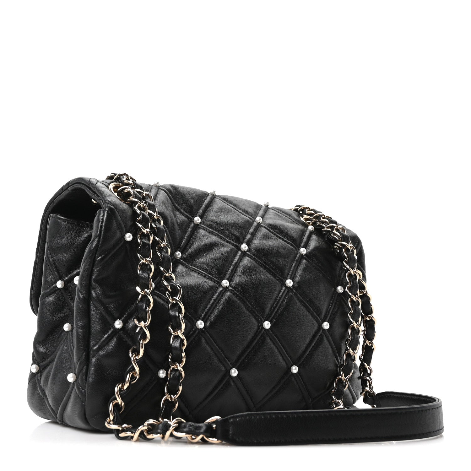 Chanel Lambskin Quilted Pearl Studded Flap Black