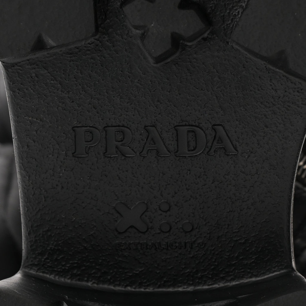Prada Spazzolato Rois Re-Nylon Metal Triangle Logo Monolith Pouch Pocket 55mm Tall Combat Boots 39 Black