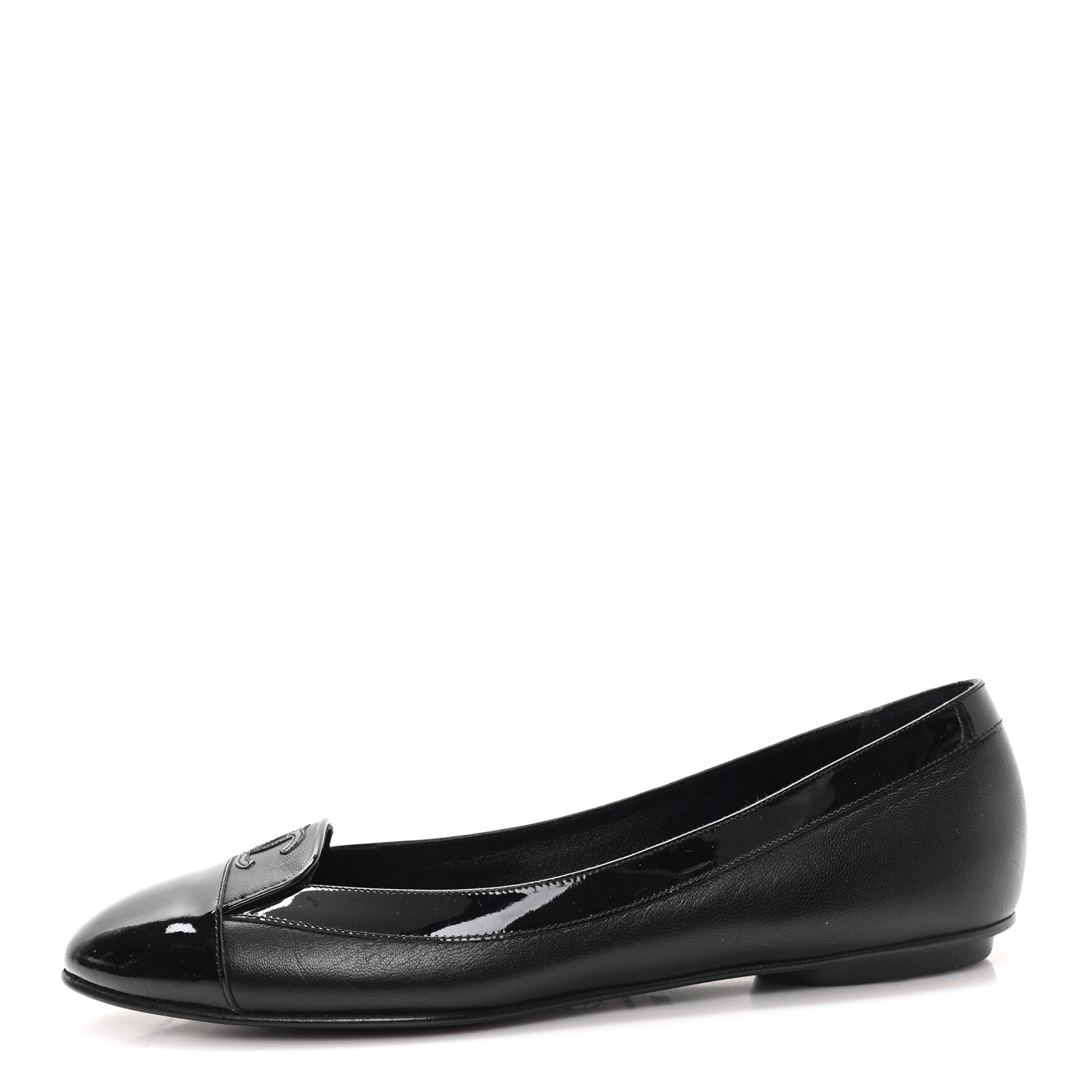 Calfskin Patent Cap Toe Ballerina Flats 38.5 Black