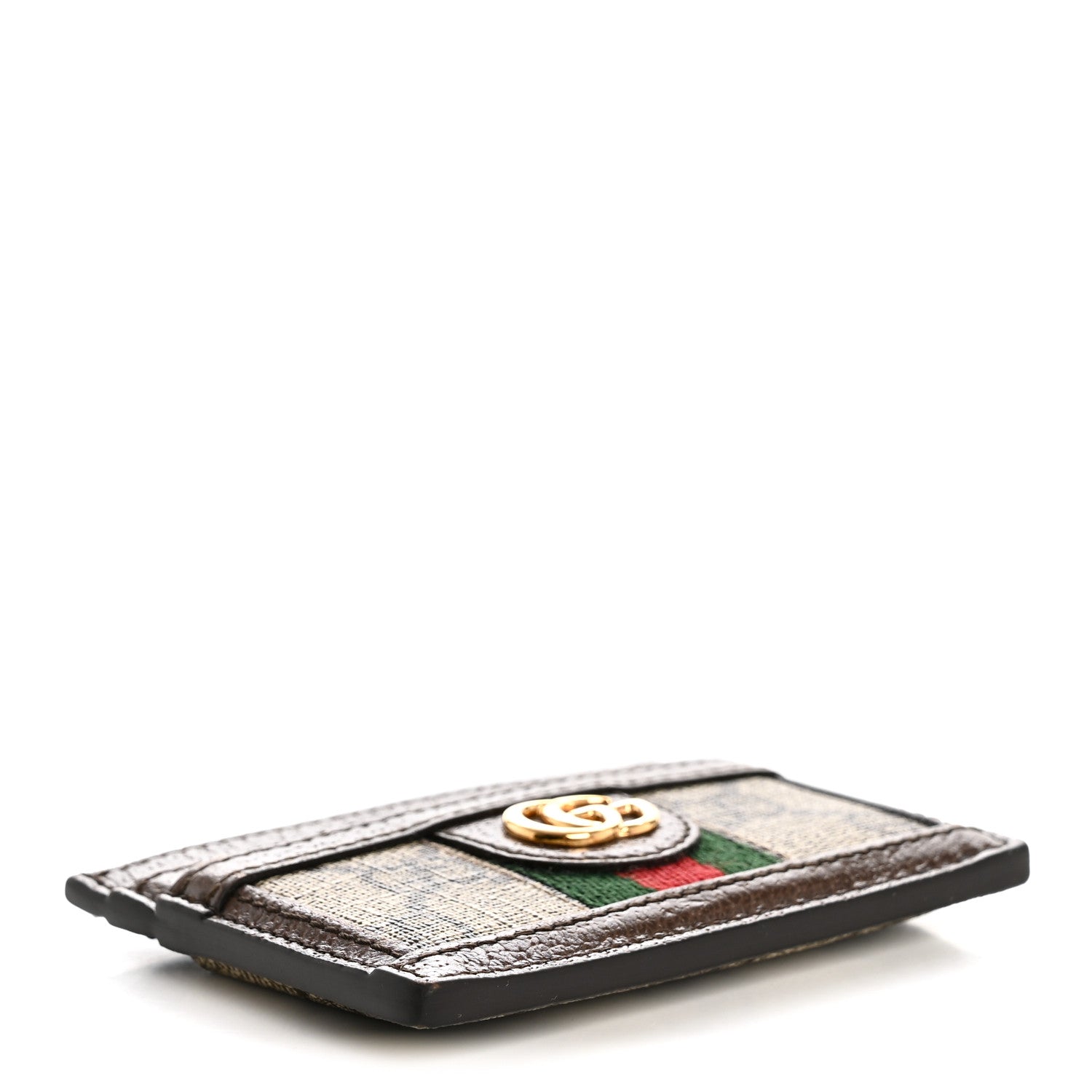 Gucci GG Supreme Monogram Textured Dollar Calfskin Ophidia Card Holder Beige Ebony New Acero