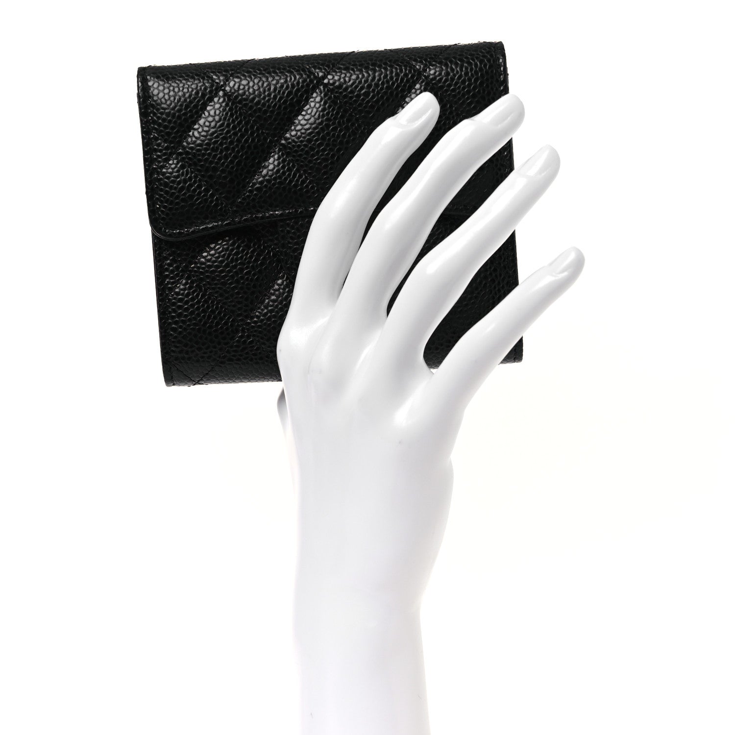 Caviar Quilted Compact Flap Wallet Black