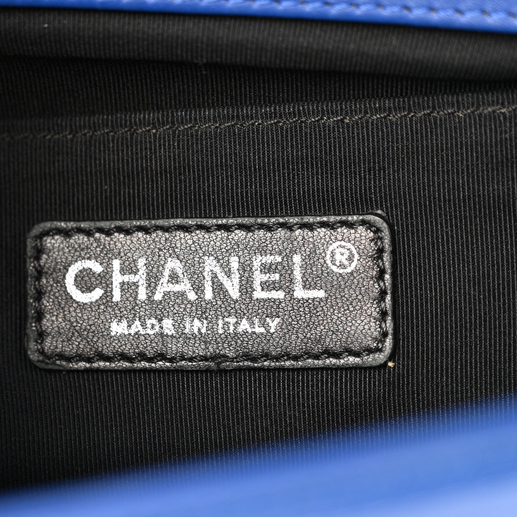 Chanel Patent Calfskin Quilted Medium Plexiglass Boy Flap Blue