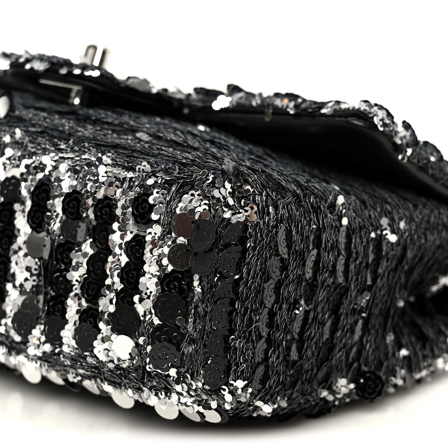 Chanel Sequin Quilted Small Single Flap Silver Black