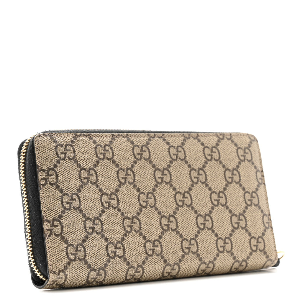 Gucci Dollar Calfskin GG Supreme Monogram GG Marmont Zip Around Wallet Black Beige Ebony