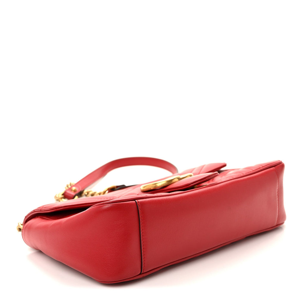 Gucci Calfskin Matelasse Small GG Marmont Shoulder Bag Hibiscus Red