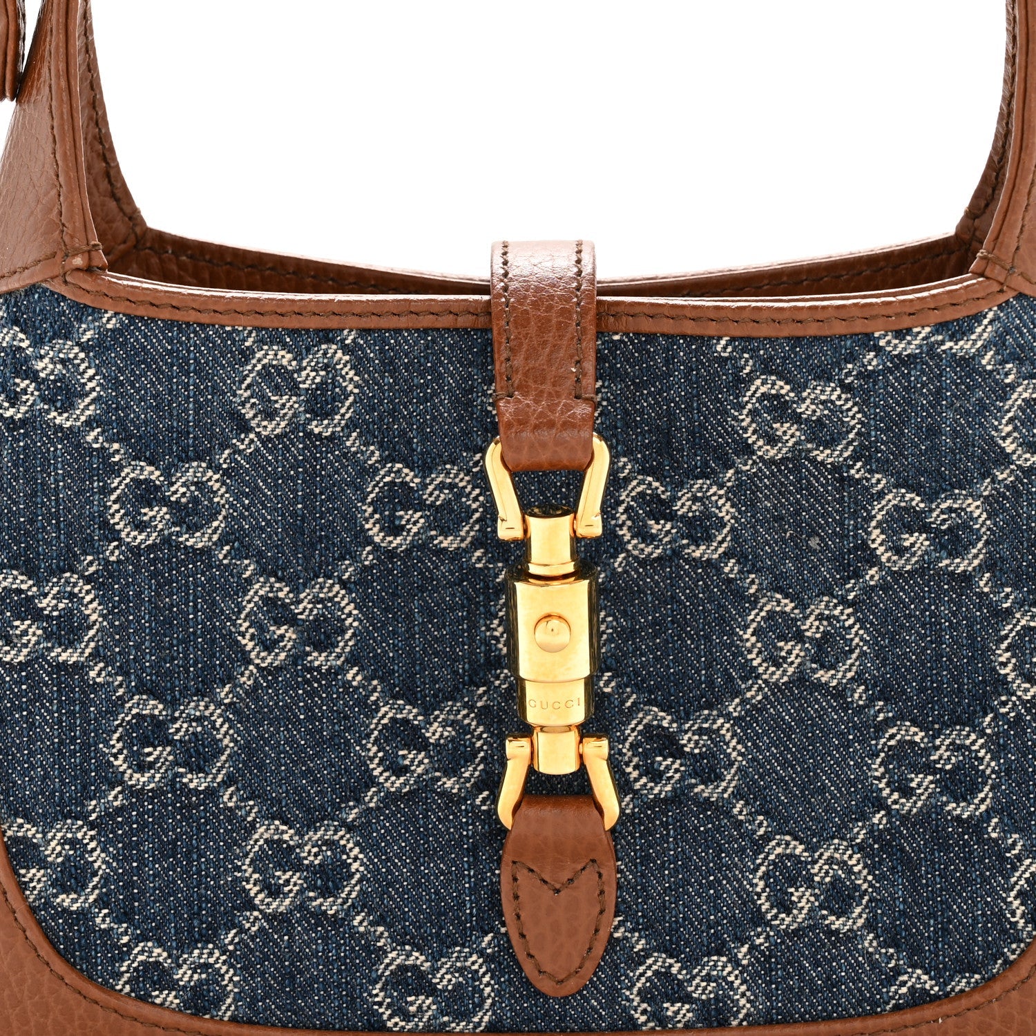 Gucci New Denim GG Monogram Calfskin Mini Jackie 1961 Hobo Blue Tea Cuir