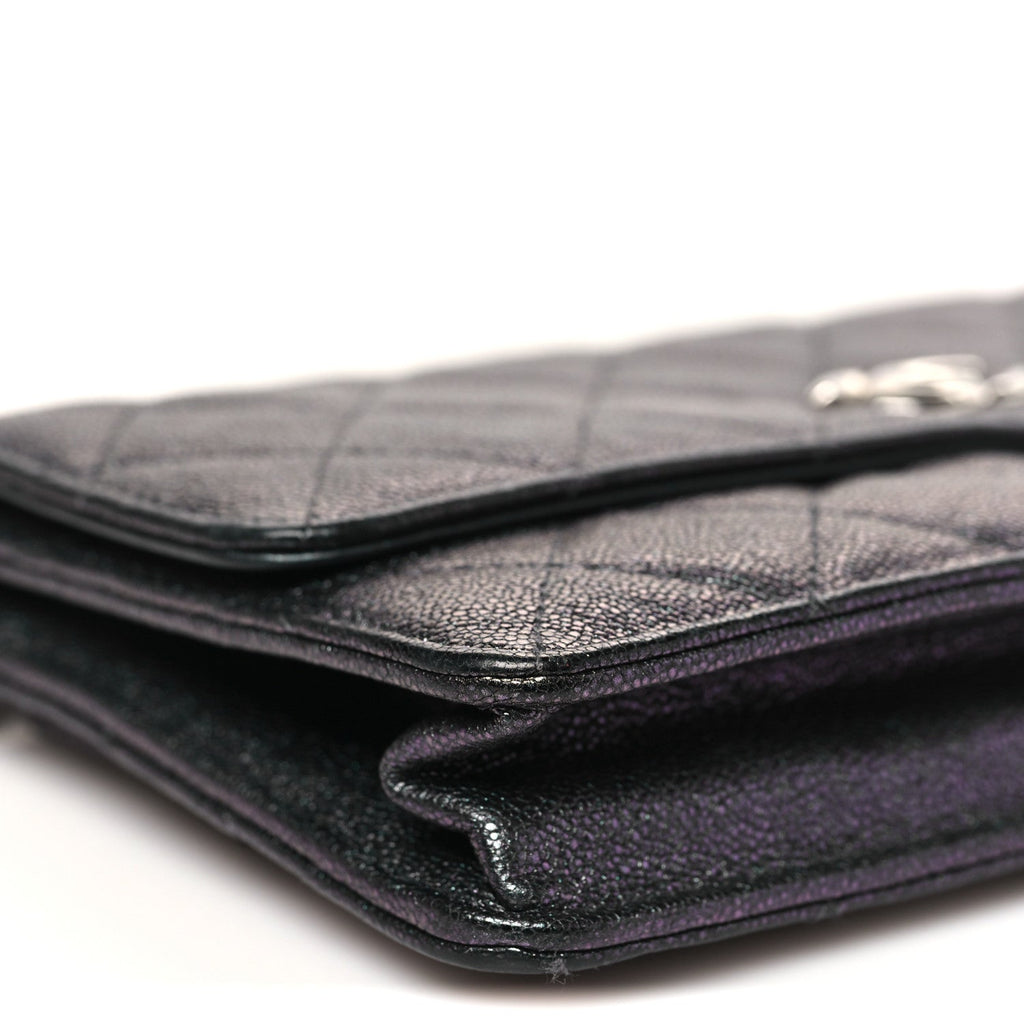 Chanel Iridescent Caviar Quilted Classic Pouch Clutch Black