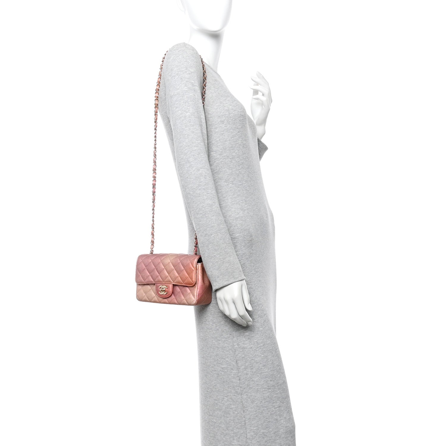 Chanel Metallic Lambskin Quilted Ombre Mini Rectangular Flap Pink