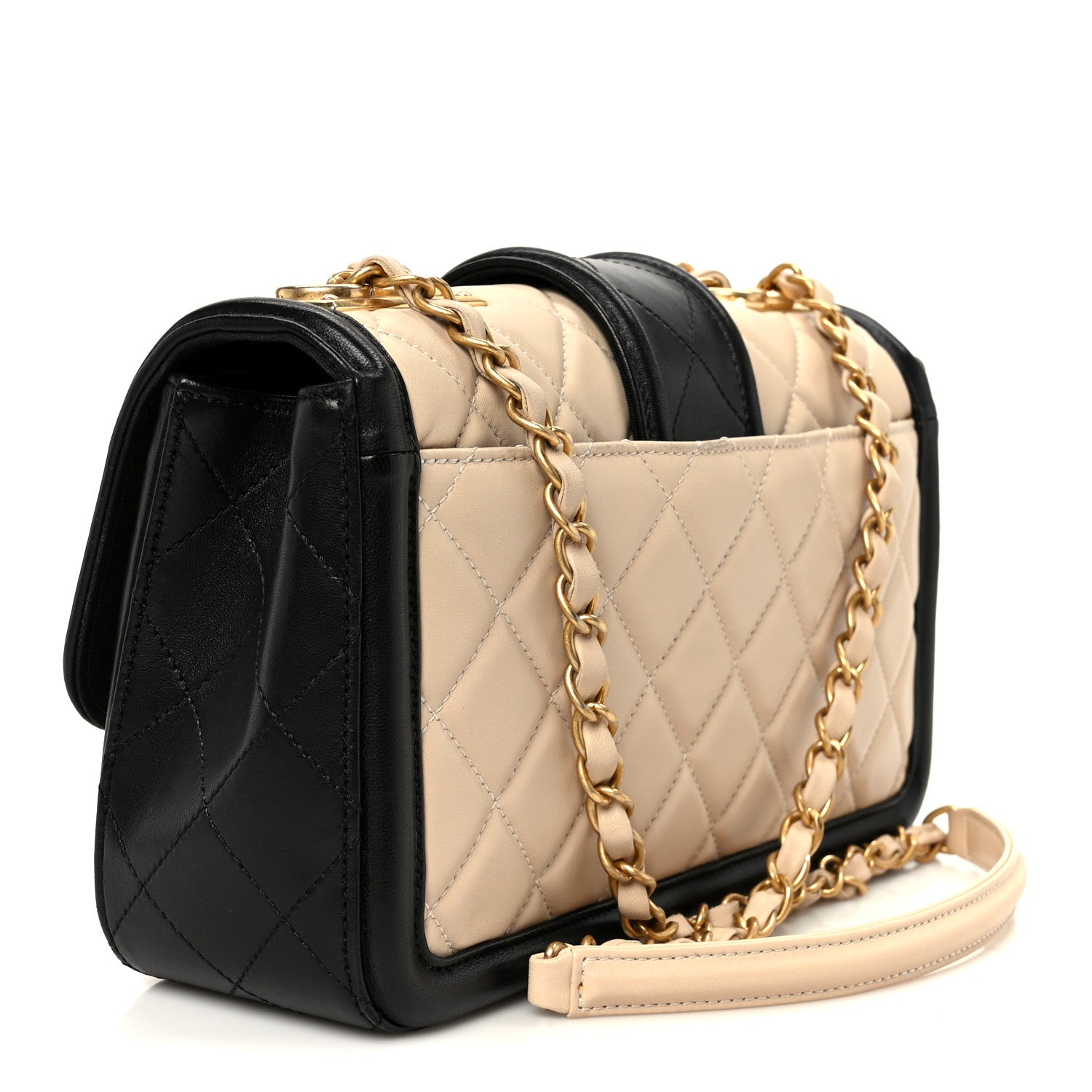 Chanel Lambskin Quilted Medium Elegant CC Flap Beige Black