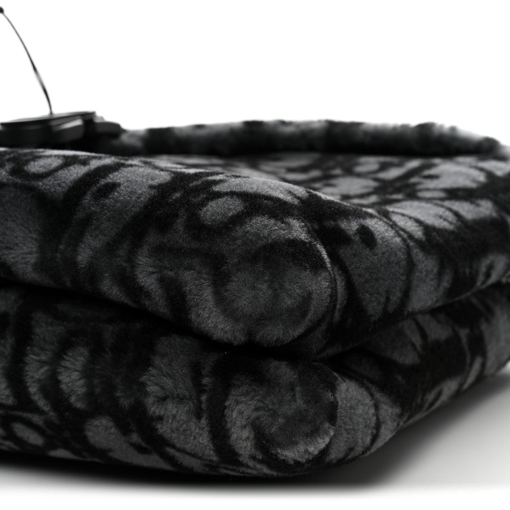 Christian Dior Oblique Mink Fur Saddle Soft Bag Dark Grey