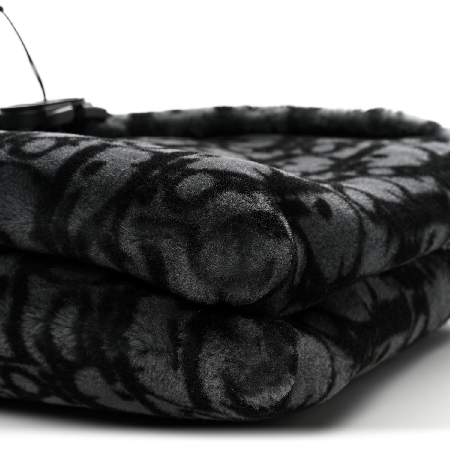 Christian Dior Oblique Mink Fur Saddle Soft Bag Dark Grey